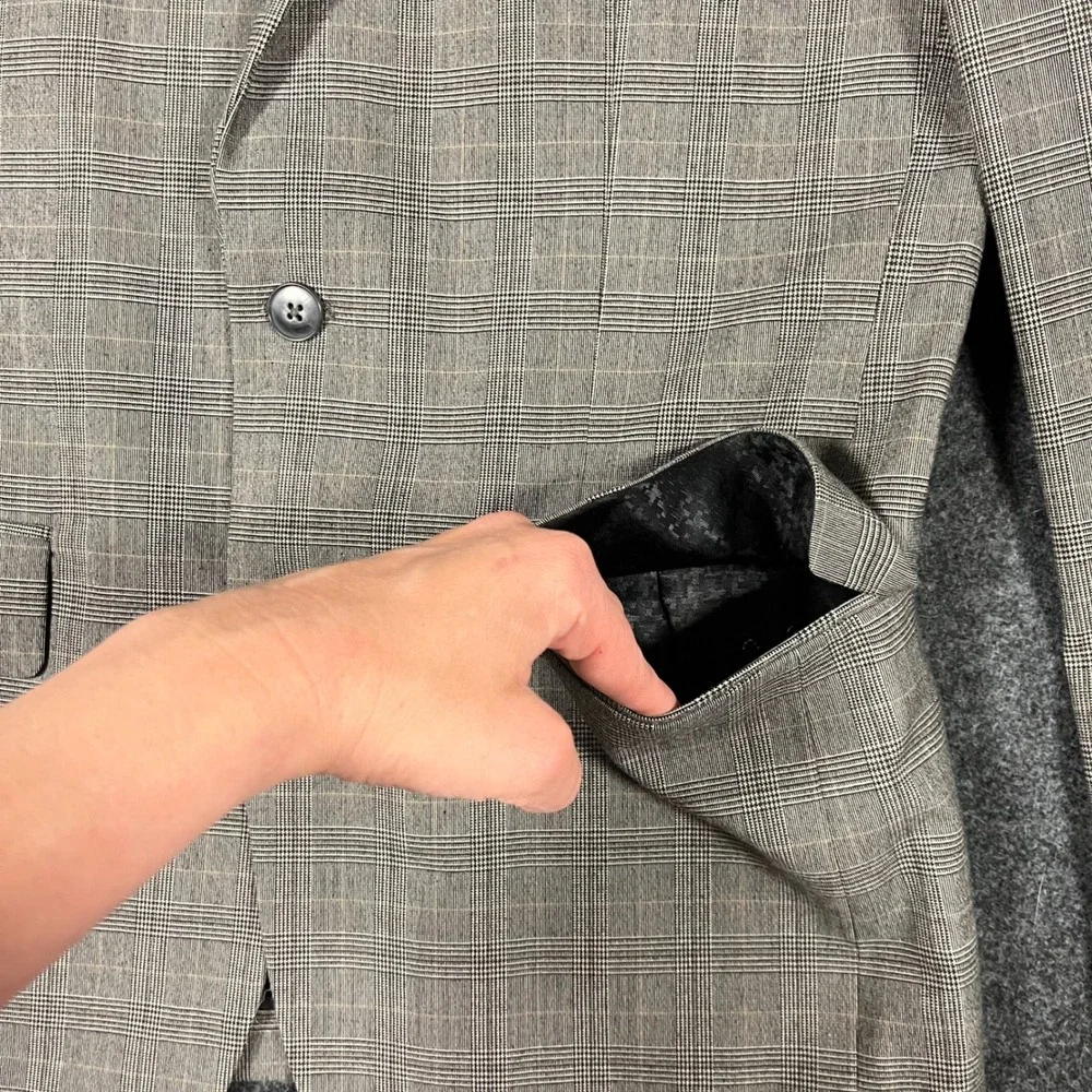 John Varvatos USA Dwell‎ Blazer Mens 38R Grey Glen Plaid 2-Button Sport Coat